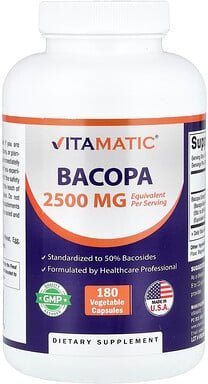 Vitamatic, Bacopa, Fettblatt, 180 pflanzliche Kapseln (1.250 mg pro Kapsel)