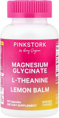 Pink Stork, Magnesium Glycinate, L-Theanine, Magnesiumglycinat, L-Theanin, Zitronenmelisse, 90 Kapseln