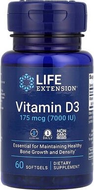 Life Extension, Vitamin D3, 175 mcg (7.000 IU), 60 Weichkapseln
