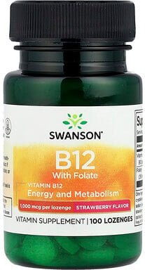 Swanson, Vitamin B12 with Folate, Vitamin B12 mit Folat, Erdbeere, 100 Lutschtabletten
