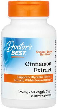 Doctor's Best, Cinnamon Extract with Cinnulin PF, Zimtextrakt mit Cinnulin PF, 125 mg, 60 vegetarische Kapseln