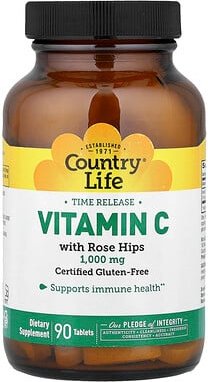 Country Life, Time Release Vitamin C mit Hagebutten, 1.000 mg, 90 Tabletten