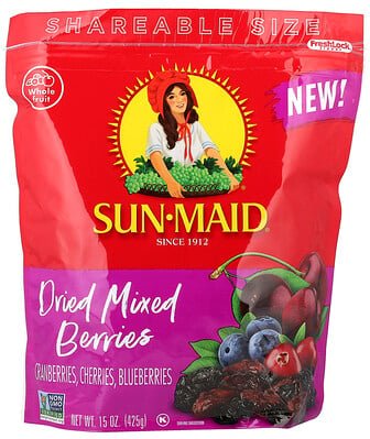 Sun-Maid, Dried Mixed Berries, Cranberries, Cherries & Blueberries, getrocknete gemischte Beeren, Cranberries, Kirschen ...