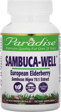 Paradise Herbs, Sambuca-Well, European Elderberry, Holunder, 250 mg, 60 pflanzliche Kapseln