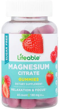 Lifeable, Magnesium Citrate Gummies, Magnesiumcitrat-Fruchtgummis, Beere, 60 Fruchtgummis (90 mg pro Fruchtgummi)