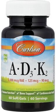 Carlson, Vitamine A – D3 – K2, 60 Weichkapseln