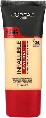 L'Oréal, Infallible Pro-Matte Foundation, 104 Goldbeige, 30 ml (1 fl. oz.)