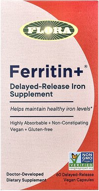Flora, Ferritin +®, 60 vegane Kapseln mit verzögerter Freisetzung (20 mg pro Kapsel)