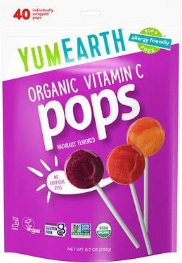 YumEarth, Organic Vitamin C Pops, Bio-Vitamin-C-Lutscher, verschiedene Geschmacksrichtungen, 40 einzeln verpackte Lutsch...