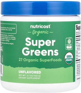 Nutricost, Organic Super Greens, Bio-Supergemüse, geschmacksneutral, 103 g (3,7 oz.)