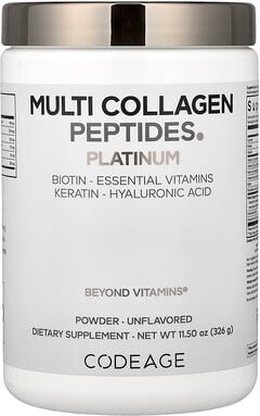 Codeage, Multi Collagen Peptides Powder, Multi-Kollagen-Peptide-Pulver, Platinum, geschmacksneutral, 326 g (11,5 oz.)
