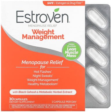Estroven, Menopause Relief + Weight, Entspannung + Gewicht in der Menopause, 30 Kapseln zu 1 Kapsel pro Tag