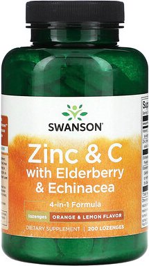 Thumbnail - Swanson, Zink und C mit Holunder und Echinacea, Orange und Zitrone, 200 Lutschtabletten