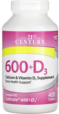 21st Century, 600+D3, Calcium- und Vitamin-D3-Ergänzungsmittel, 400 Tabletten