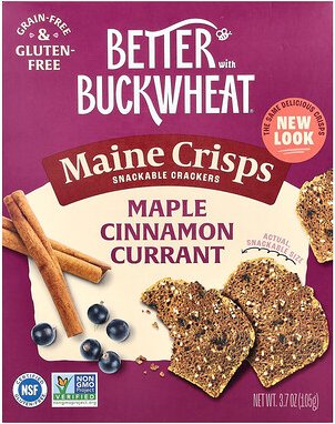 Better with Buckwheat, Maine Crisp Buckwheat Crackers, knusprige Buchweizen-Cracker, Ahorn-Zimt-Johannisbeere, 105 g (3,...