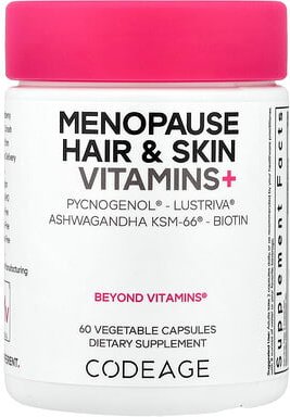 Codeage, Menopause Hair Skin Vitamins+, Vitamine+ für Haare und Haut in den Wechseljahren, 60 pflanzliche Kapseln