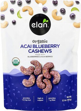 Elan, Organic Acai Blueberries Cashews, Bio-Acai-Heidelbeeren und Cashewkerne, 5,3 (150 g)