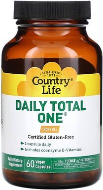 Country Life, Daily Total One, Multivitamin- und Mineralstoff-Komplex, ohne Eisen, 60 vegane Kapseln