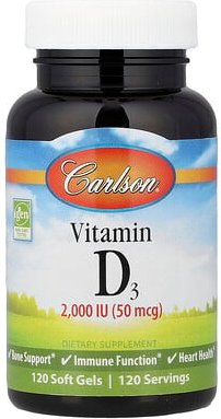 Carlson, Vitamin D3, 50 mcg (2.000 IU), 120 Weichkapseln