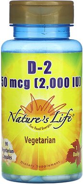 Nature's Life, Vitamin D-2, 50 mcg (2.000 IU), 90 vegetarische Kapseln