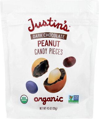 Justin's Nut Butter, Organic Peanut Candy Stücke, Bio-Erdnuss-Süßigkeitsstücke, dunkle Schokolade, 128 g (4,5 oz.)