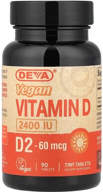 Deva, Vegan Vitamin D2, veganes Vitamin D2, 60 mcg (2.400 IU), 90 Tabletten