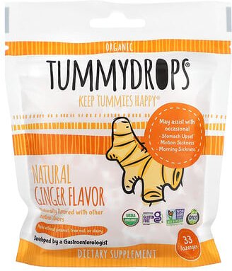 Tummydrops, Organic Natural Ginger, natürlicher Bio-Ingwer, 33 Lutschtabletten
