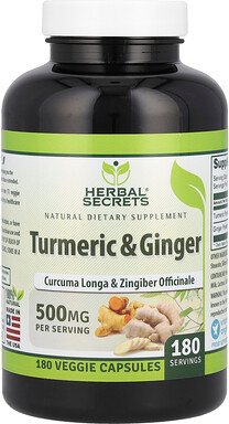 Herbal Secrets, Kurkuma und Ingwer, 500 mg, 180 pflanzliche Kapseln
