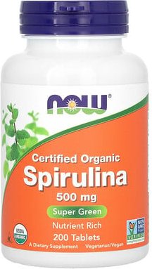 NOW Foods, Certified Organic Spirulina, Spirulina, Bio-zertifiziert, 500 mg, 200 Tabletten