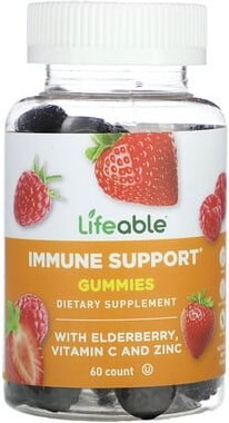 Thumbnail - Lifeable, Immune Support Gummies mit Holunder, Vitamin C und Zink, natürliche Beere, 60 Fruchtgummis