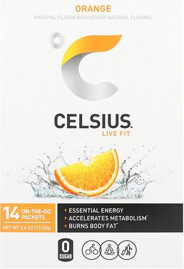 Celsius, Live Fit, Orange, 14 On-The-Go-Päckchen, je 5,25 g (0,19 oz.).
