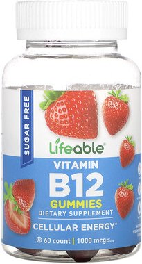 Lifeable, Vitamin B12 Gummies, Fruchtgummis mit Vitamin B12, zuckerfrei, natürlicher Erdbeergeschmack, 60 Fruchtgummis (...