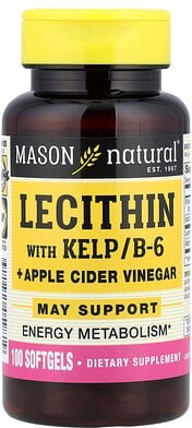 Thumbnail - Mason Natural, Lecithin with Kelp/B-6 + Apple Cider Vinegar, Lecithin mit Seetang/B-6 + Apfelessig, 100 Weichkapseln