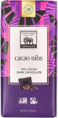 Endangered Species Chocolate, Kakaonibs + dunkle Schokolade, 72% Kakao, 85 g (3 oz.)
