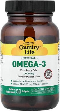 Country Life, Naturals Omega-3, 1.000 mg, 50 Weichkapseln