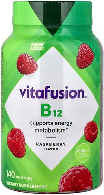 VitaFusion, Vitamin B12 Gummy Vitamins, Fruchtgummis mit Vitamin B12, natürlicher Himbeergeschmack, 140 Fruchtgummis