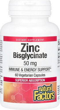 Natural Factors, Zinkbisglycinat, 50 mg, 60 vegetarische Kapseln