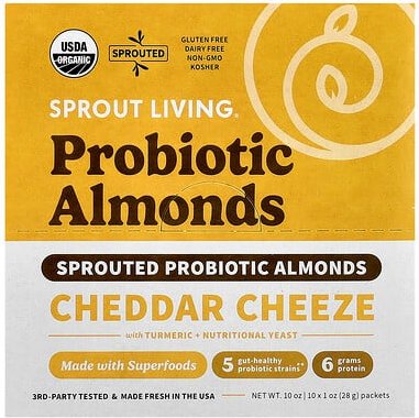 Sprout Living, Probiotic Almonds, Cheddar Cheeze, probiotische Mandeln, Cheddar Cheeze, 10 Päckchen, je 28 g (1 oz.).