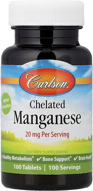 Carlson, Chelatiertes Mangan, 20 mg, 100 Tabletten