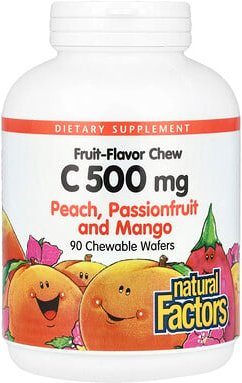 Natural Factors, Kautabletten mit Fruchtgeschmack, Vitamin C, Pfirsich, Passionsfrucht und Mango, 500 mg, 90 Kauwaffeln