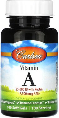 Carlson, Vitamin A, 7.500 mcg RAE (2.500 IU), 100 Weichkapseln