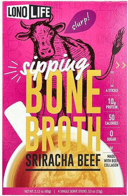 Lonolife, Sipping Bone Broth, Sriracha-Rind, 4 Portionssticks, je 15 g (0,53 oz.).