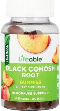Lifeable, Black Cohosh Root Gummies, Traubensilberkerze-Wurzelgummis, Pfirsich, 60 Fruchtgummis (25 mg pro Fruchtgummi)