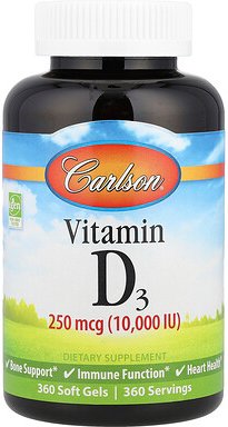 Carlson, Vitamin D3, 10.000 IU (250 mcg), 360 Weichkapseln