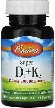 Carlson, Super D3 + K2, 45 vegetarische Kapseln