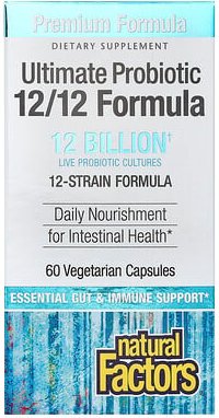 Natural Factors, Ultimate Probiotic, 12/12 Formula, Probiotikum mit 12 Milliarden, 60 pflanzliche Kapseln