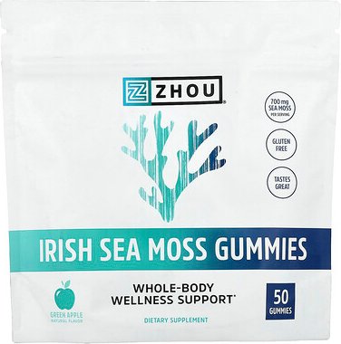 Zhou Nutrition, Irish Sea Moss Gummies, irisches Seemoos-Fruchtgummi, Grüner Apfel, 50 Fruchtgummis (350 mg pro Fruchtgu...