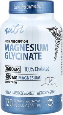 Nutri, Magnesium Glycinate, hohe Absorption, 120 vegane Kapseln (900 mg pro Kapsel)