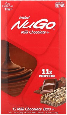 NuGo Nutrition, Original Riegel, Milchschokolade, 15 Riegel, je 50 g (1,76 oz.)