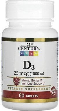 21st Century, D3, 25 mcg (1.000 IU), 60 Tabletten